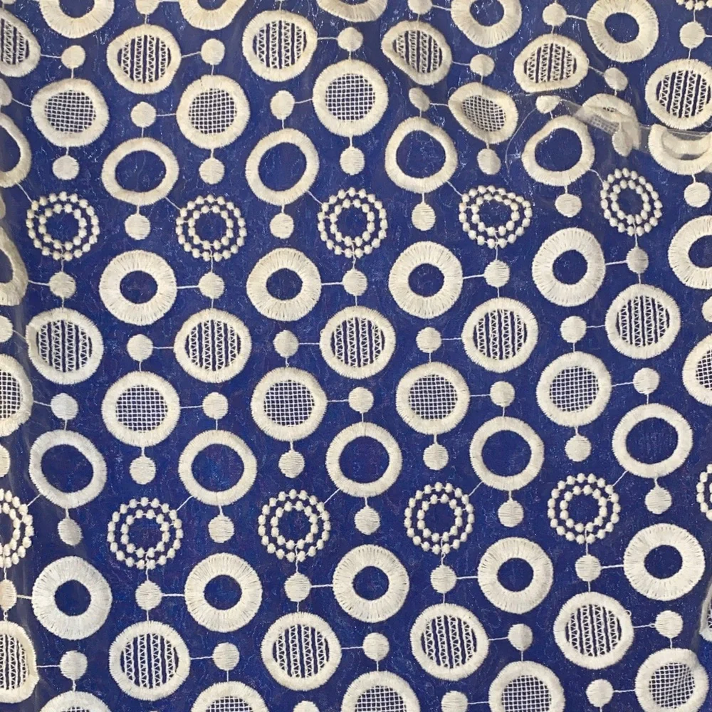 Ann Taylor Blue and White Circle Pattern Embroidered Sleeveless Blouse - Picture 4 of 7